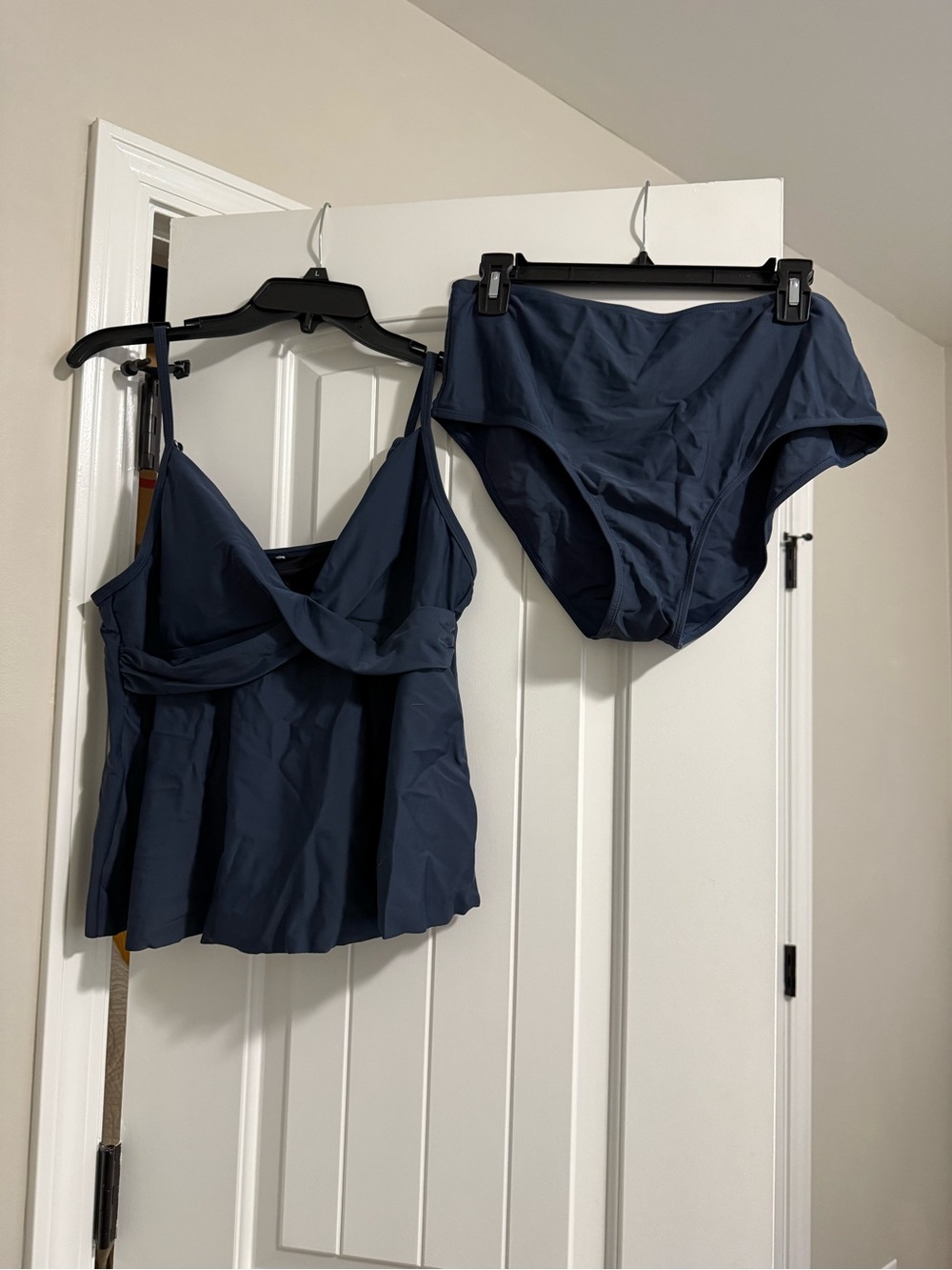 Cupshe Navy Blue Tankini Top and High-Waist Bikini Bottom Set